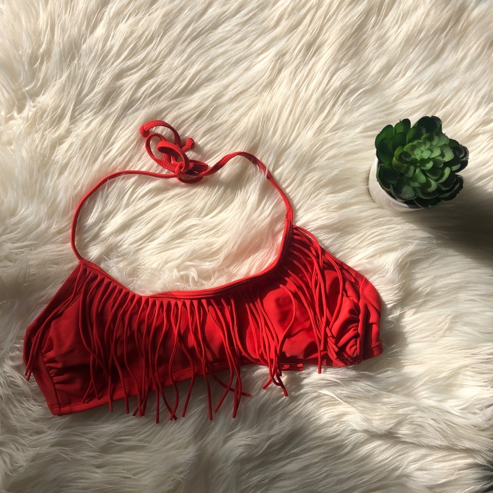 Coral Xhileration fringe bikini top